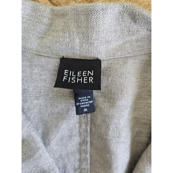 Eileen Fisher Linen Blend Gray Silver Metallic Shimmer Blazer Women's Size M - Picture 4 of 11